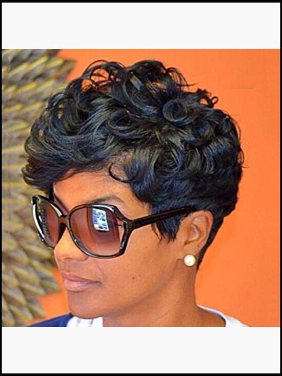100% Human Hair Short Curly Pixie Cut Wig Glueless Breathable Medium Cap Daily main image 4